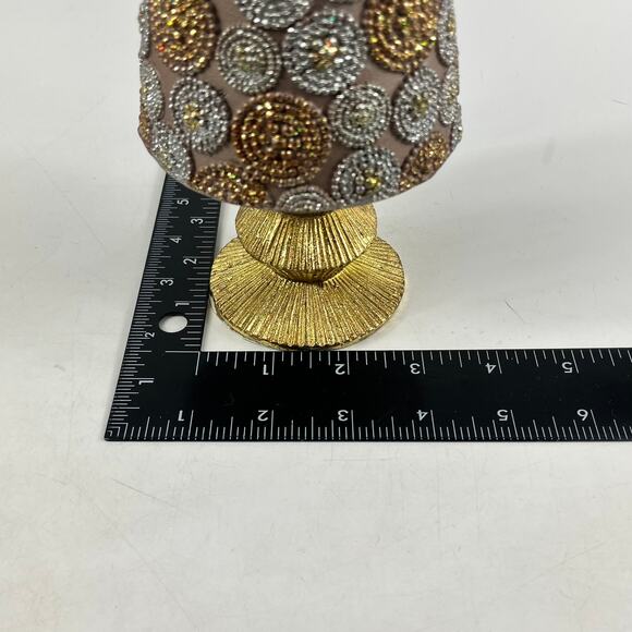 Contemporary Beaded Gold Silver Tabletop Christmas Tree Handmade Holiday Decor - Picture 7 of 11